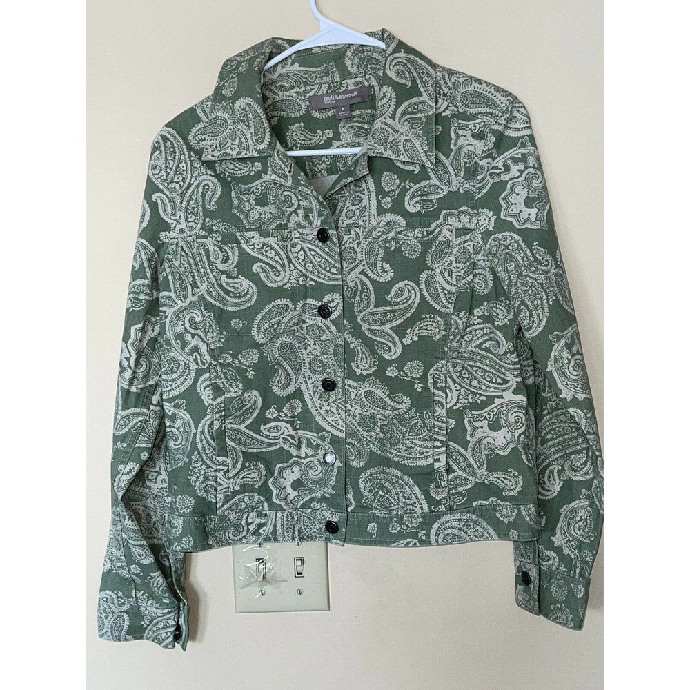 Croft and Barrow Women’s Green Paisley Design Button Up Jean Jacket Sz 8 - Picture 6 of 6